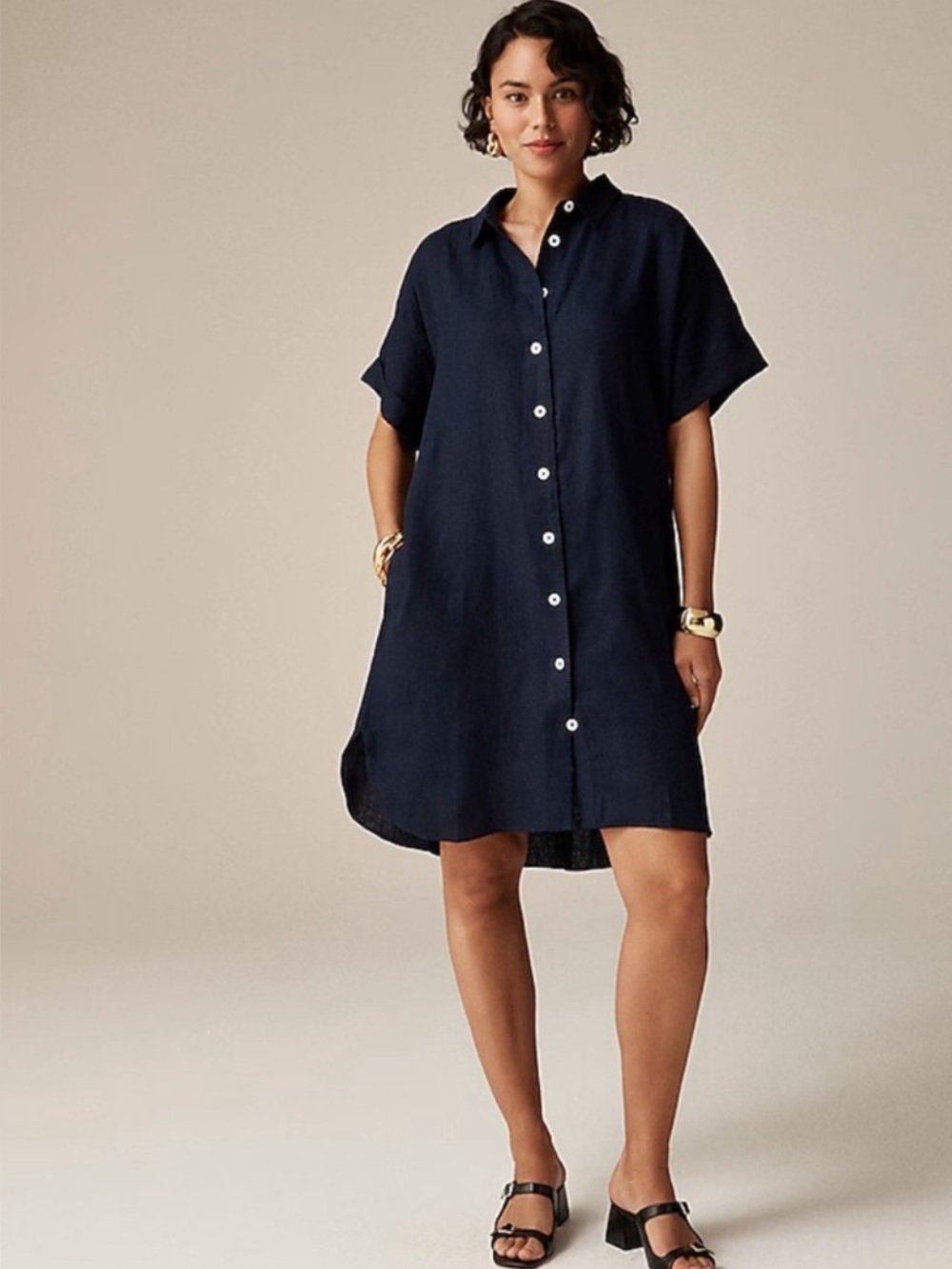 J. Crew Capitaine Dress Size S Navy Blue 100% Linen
